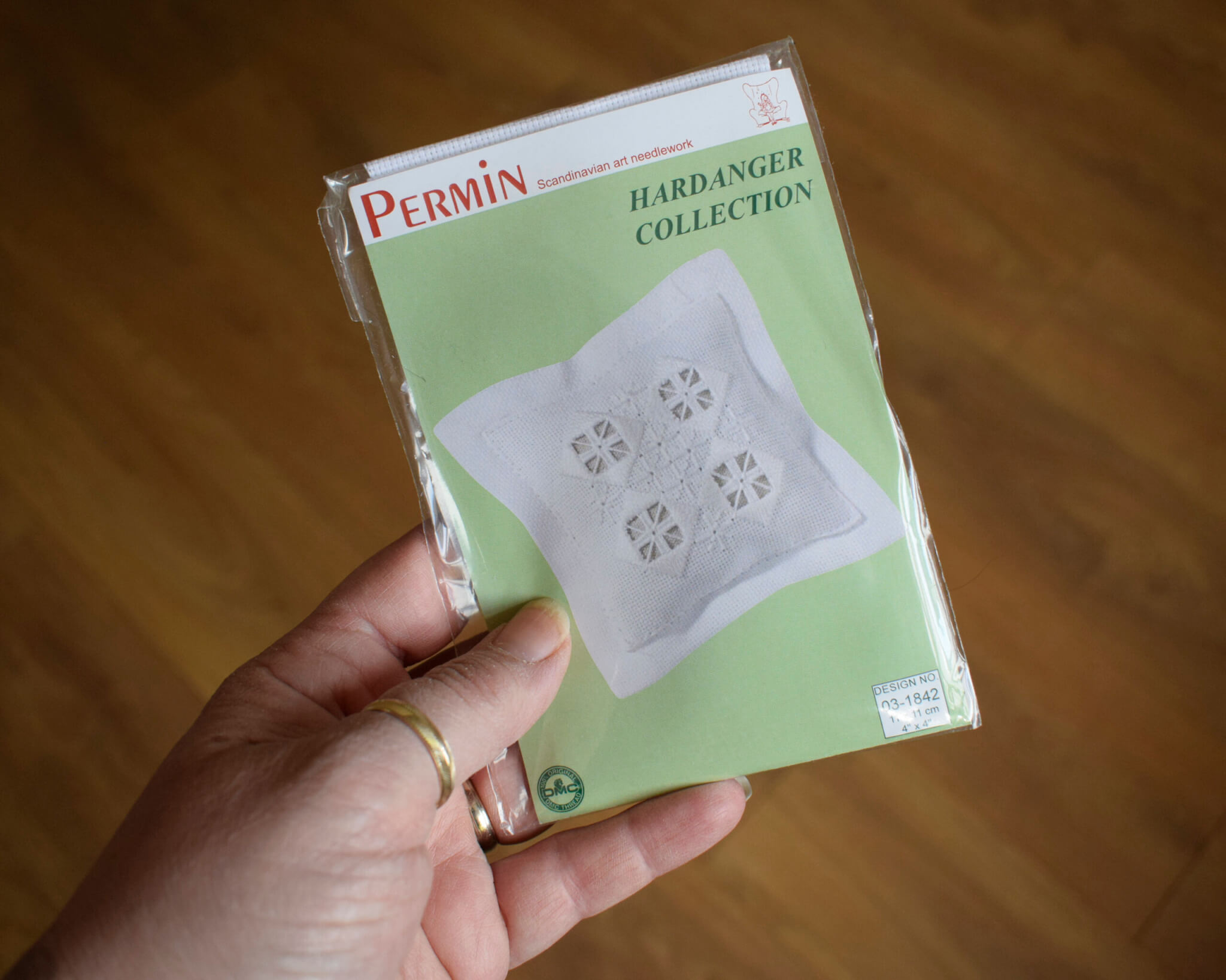 Hardanger Pincushion Kit - White with 4-Diamond Pattern - Permin - Sewing Gift