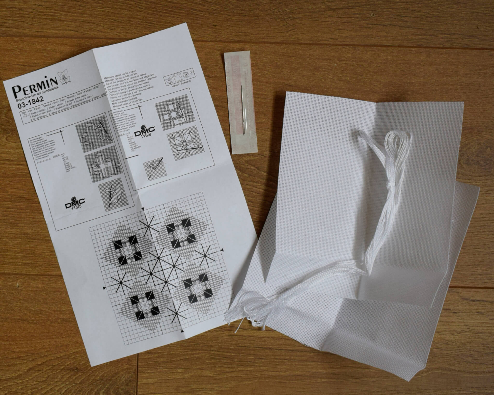 Hardanger Pincushion Kit - White with 4-Diamond Pattern - Permin - Sewing Gift - Image 4