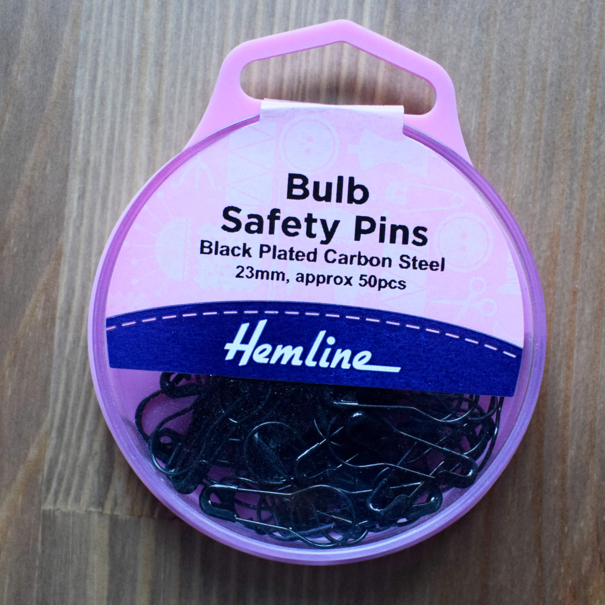 Bulb Safety Pins 23mm - 50 pcs in Storage Box - Black Plated Steel - Image 3