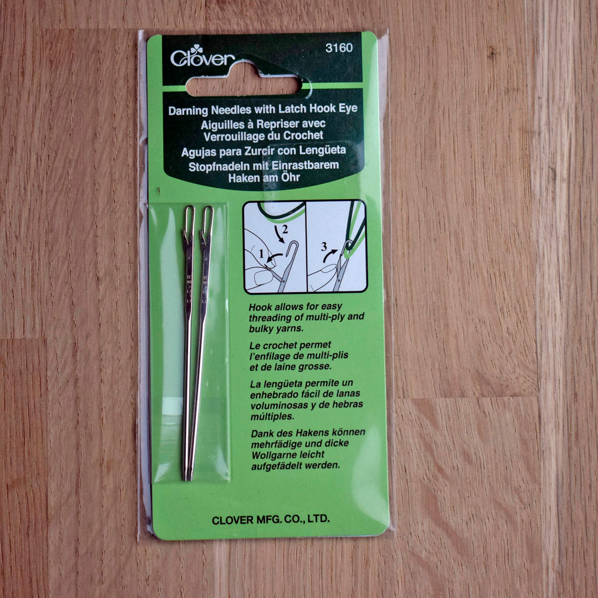 Clover Darning Needles with Latch Hook Eye – Steel – For Knitting Repairs & Finishing