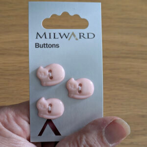 Cat Shaped Buttons - Pink - Pack of 3 - 17mm 2-Hole - Milward