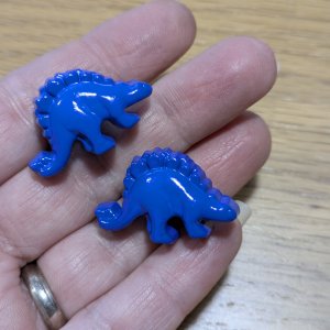 Stegosaurus Dinosaur Buttons – Blue – 31 mm Shank – Set of 2
