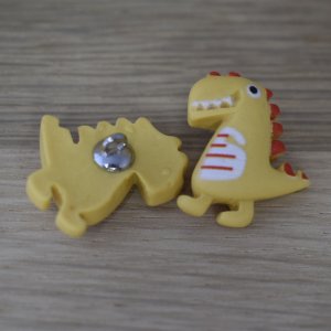 Yellow Dinosaur Buttons – Set of 2 – 22 mm – Shank Back – Novelty Craft Buttons