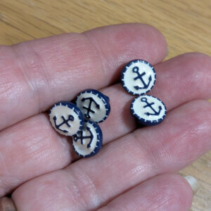 Buttons - Anchor Pattern Navy & Cream - Pack of 5 - 10mm Plastic Shank