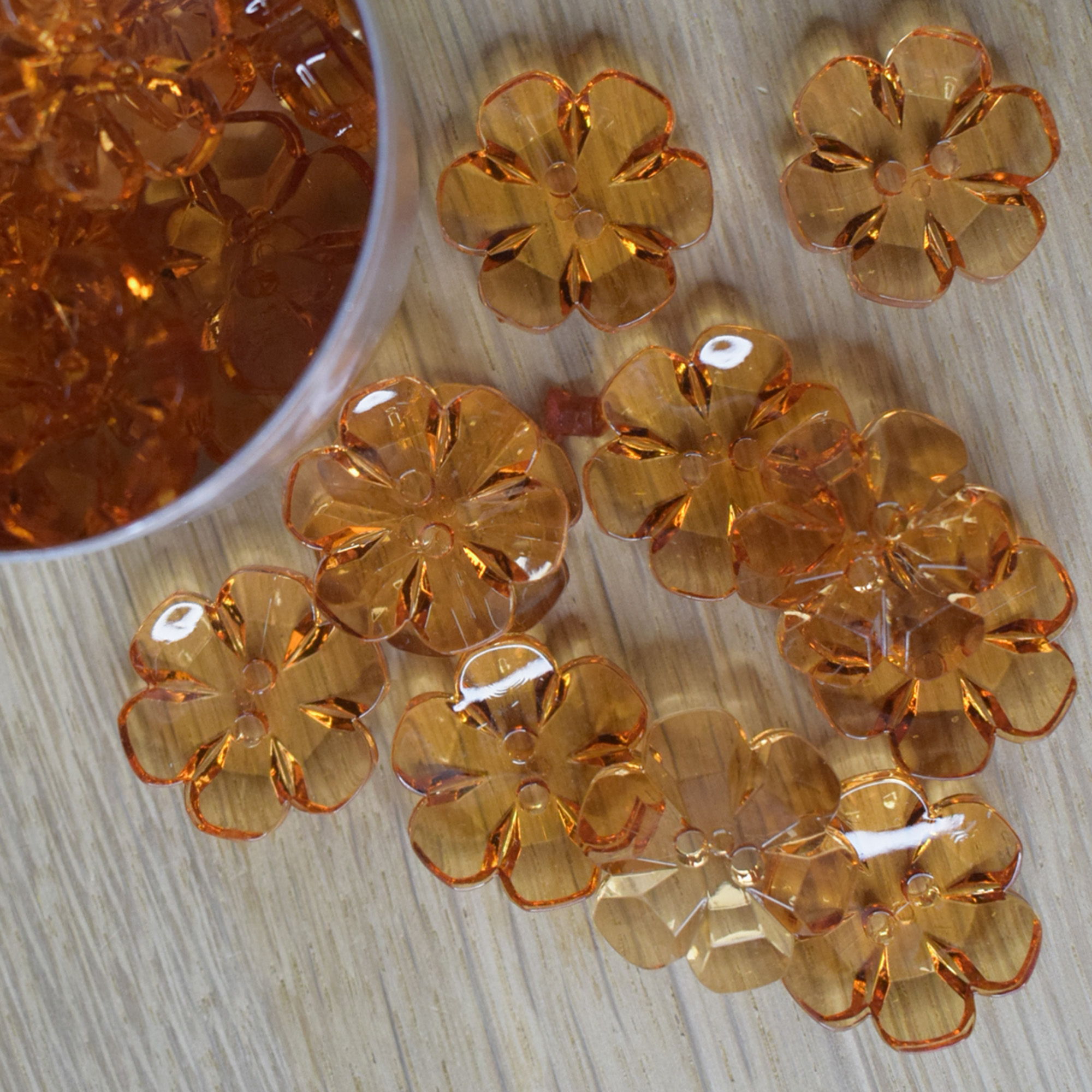 Flower Buttons - Orange Amber - Pack of 5 - 21mm 2-Hole Acrylic - Image 5