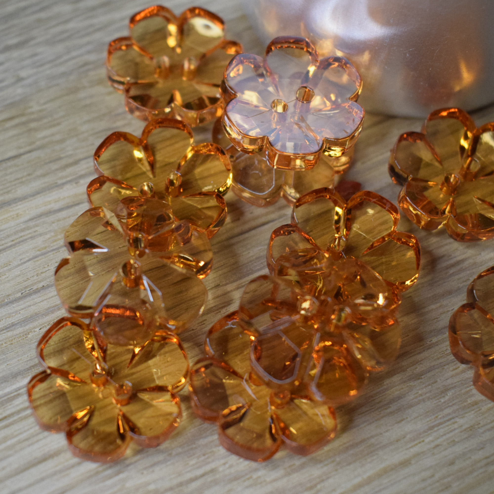 Flower Buttons - Orange Amber - Pack of 5 - 21mm 2-Hole Acrylic - Image 7