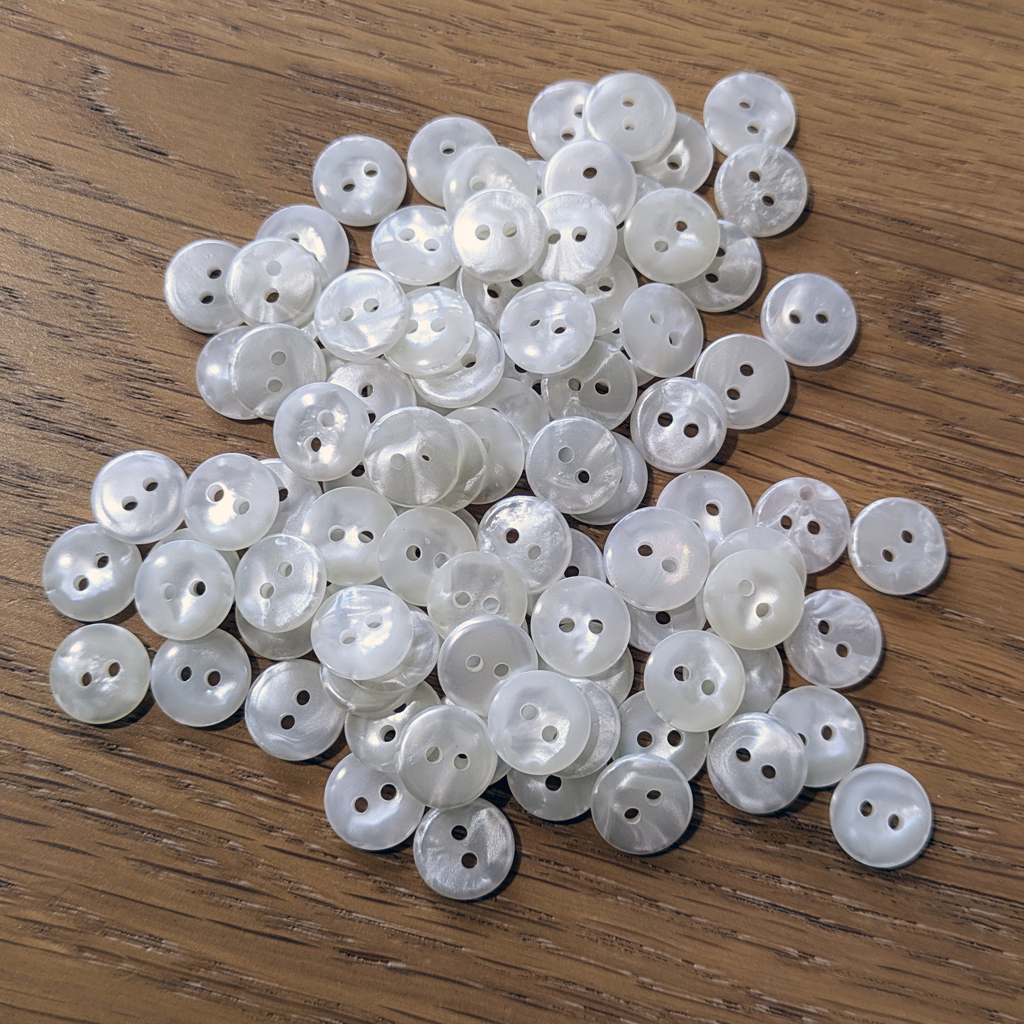 White Vintage Buttons with Mother of Pearl Effect – 11 mm – 2-Hole Flat – Pack of 10 - Image 7