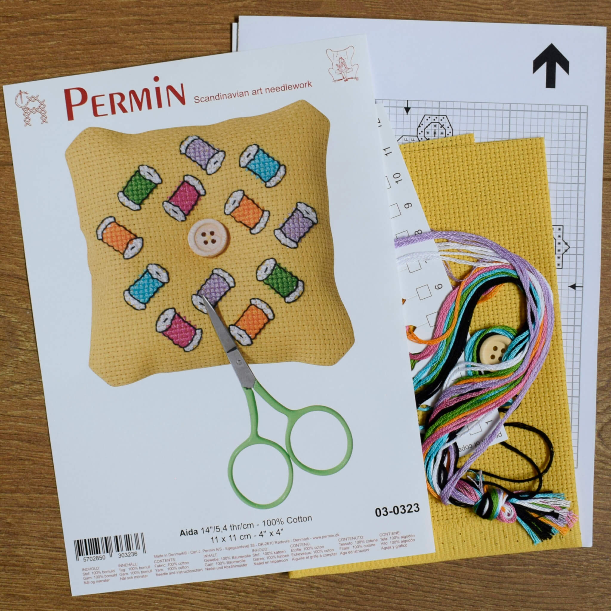 Cross Stitch Pincushion Kit - Bobbins Design by Permin - Beginner - Image 4