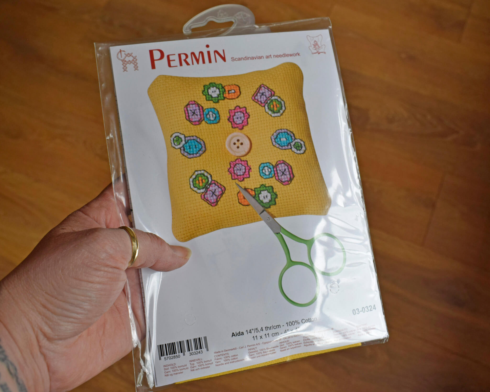 Cross Stitch Pincushion Kit - Button Design by Permin - Beginner - Image 2