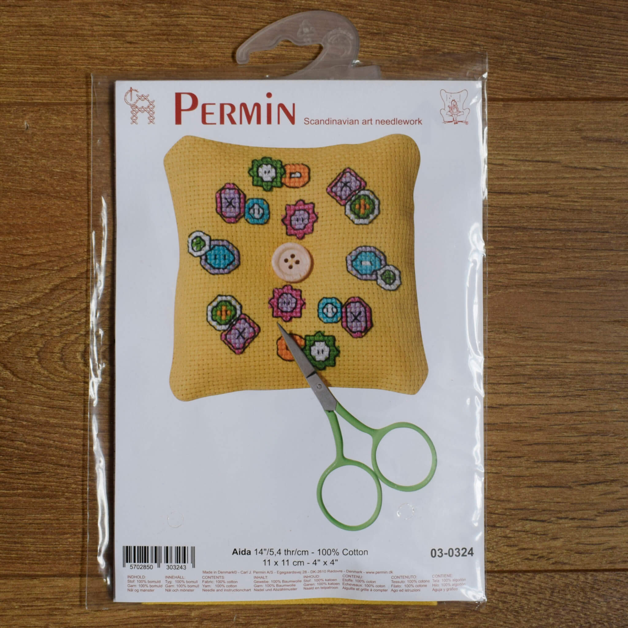 Cross Stitch Pincushion Kit - Button Design by Permin - Beginner - Image 3