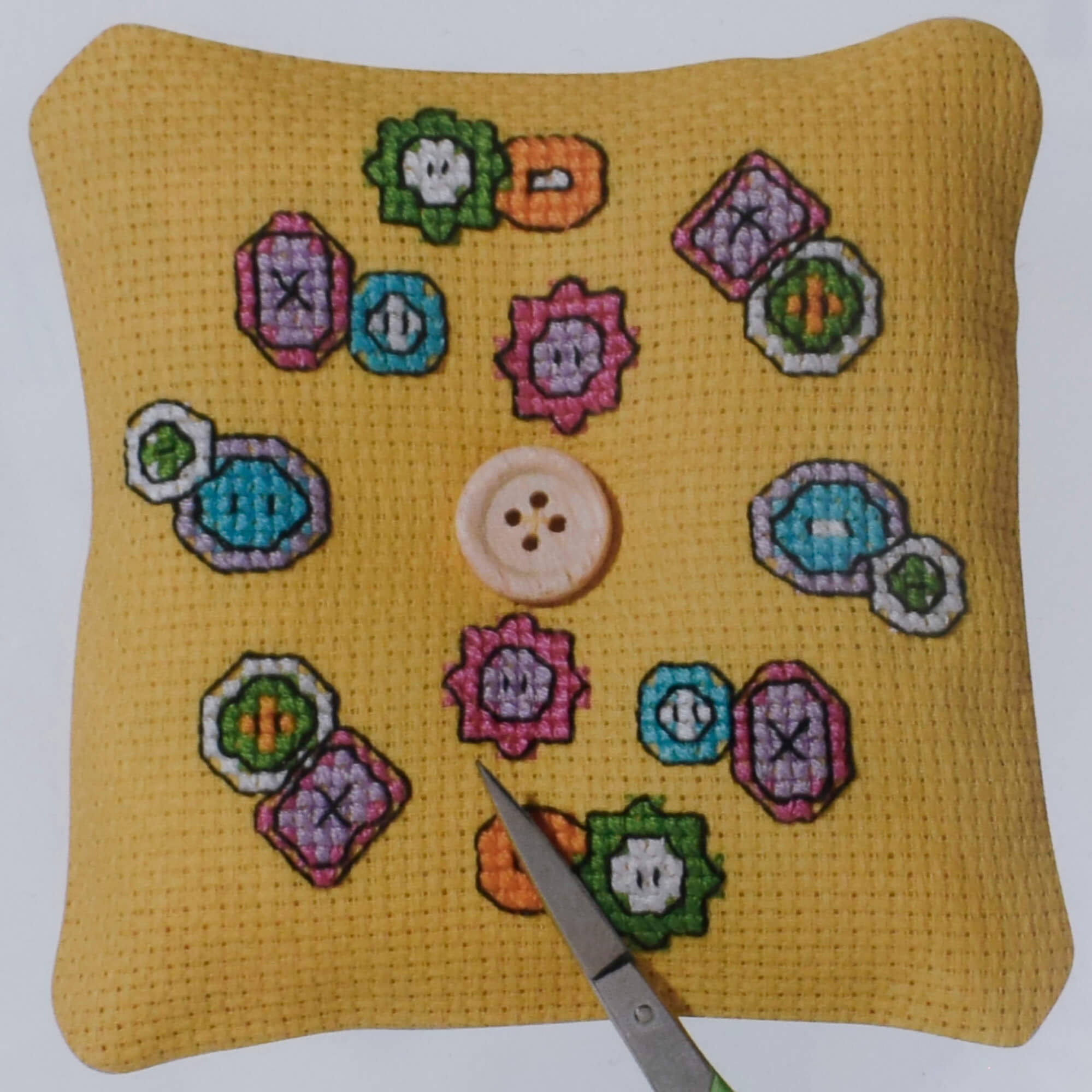 Cross Stitch Pincushion Kit - Button Design by Permin - Beginner