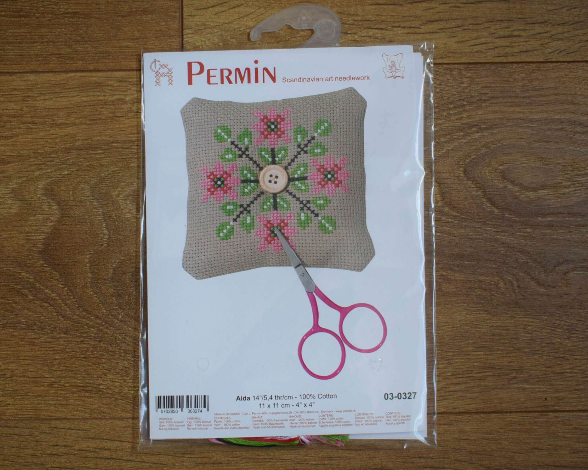 Cross Stitch Pincushion Kit - Folk Art Floral by Permin - Beginner - Image 2