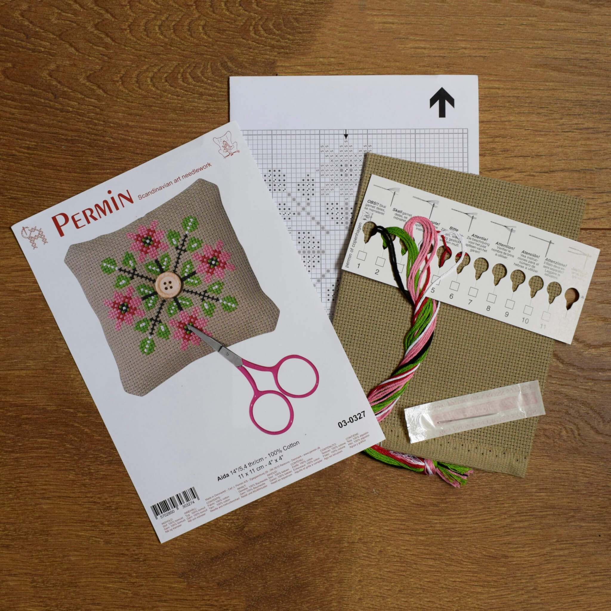 Cross Stitch Pincushion Kit - Folk Art Floral by Permin - Beginner - Image 3