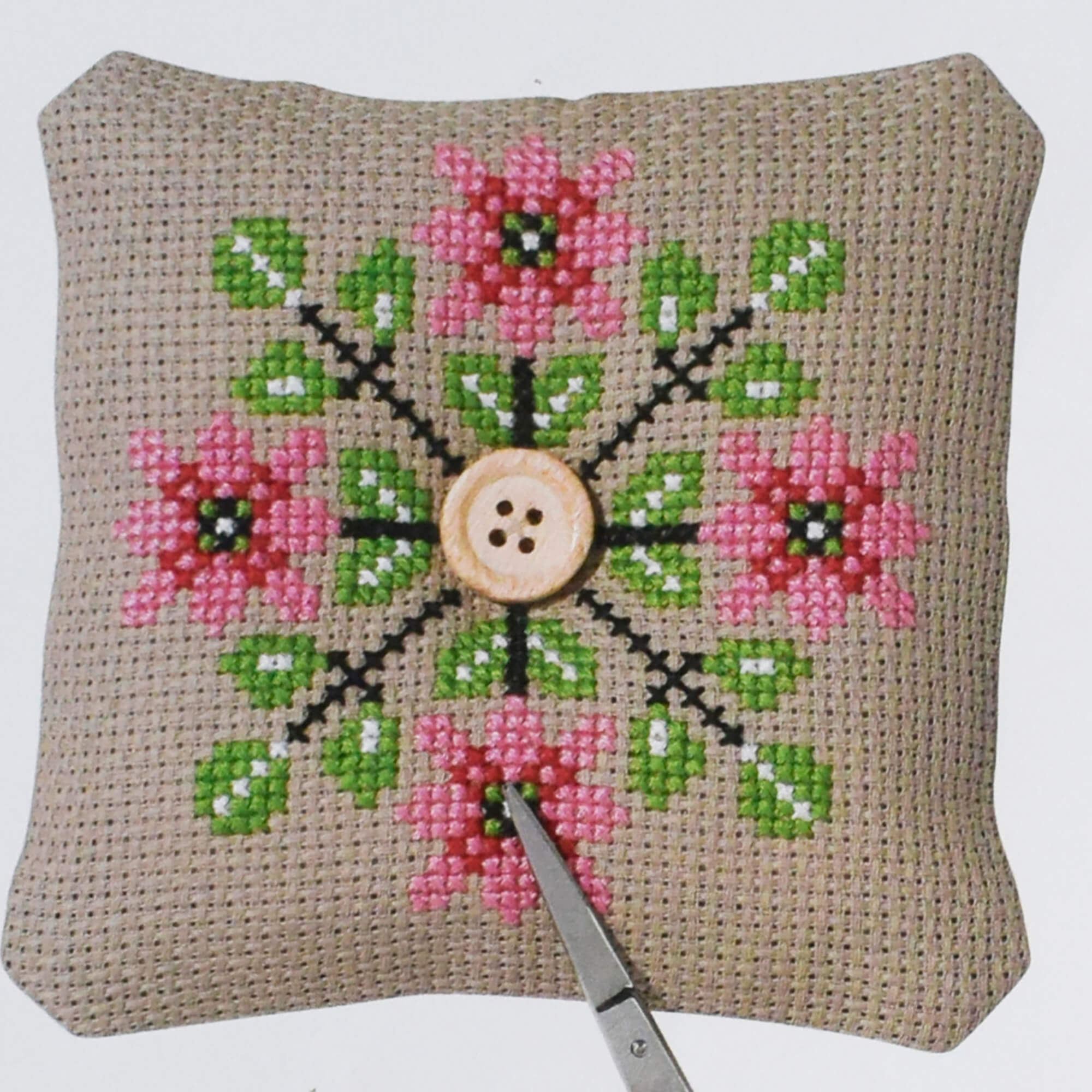 Cross Stitch Pincushion Kit - Folk Art Floral by Permin - Beginner