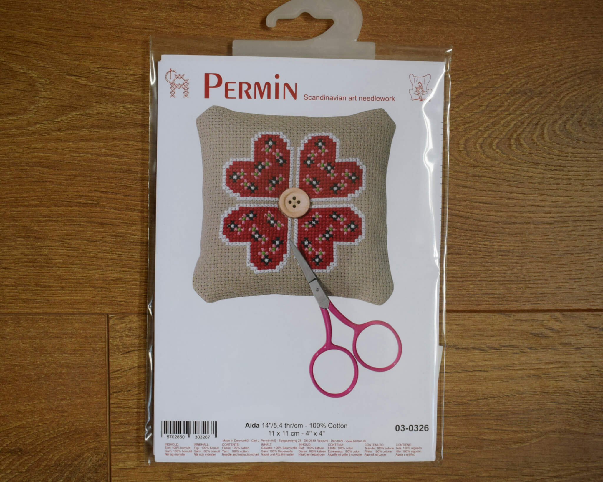 Cross Stitch Pincushion Kit - Folk Art Hearts by Permin - Beginner - Image 4