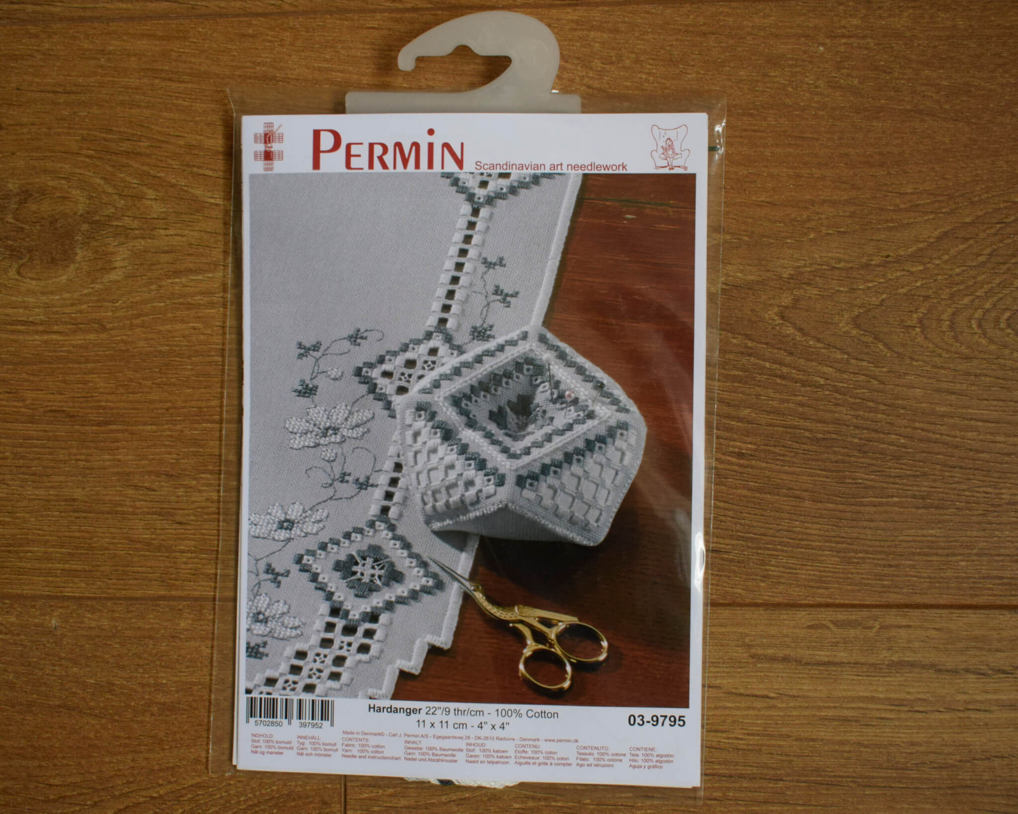 Hardanger Pincushion Kit - Grey & White - Permin - Sewing Gift