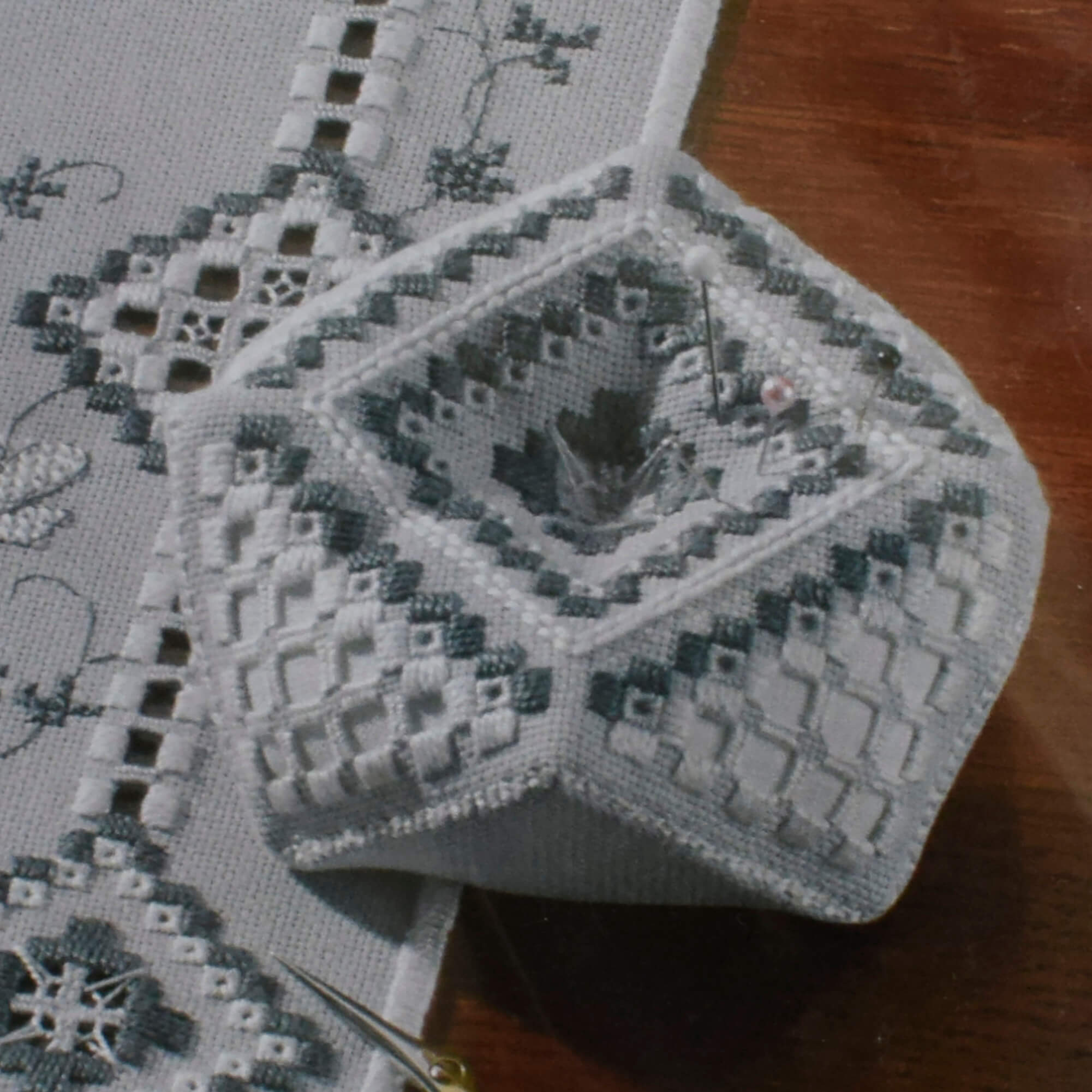 Hardanger Pincushion Kit - Grey & White - Permin - Sewing Gift - Image 2