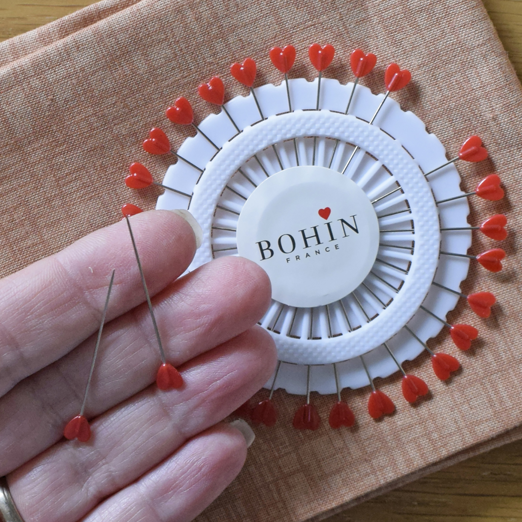 Dressmaker Pins - Red Heart Plastic Heads - Bohin France - 38mm Wheel of 30