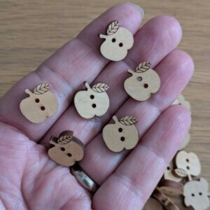 Wooden Apple Buttons - Set of 6 - 15mm 2-Hole - For Children's Clothes & Crafts