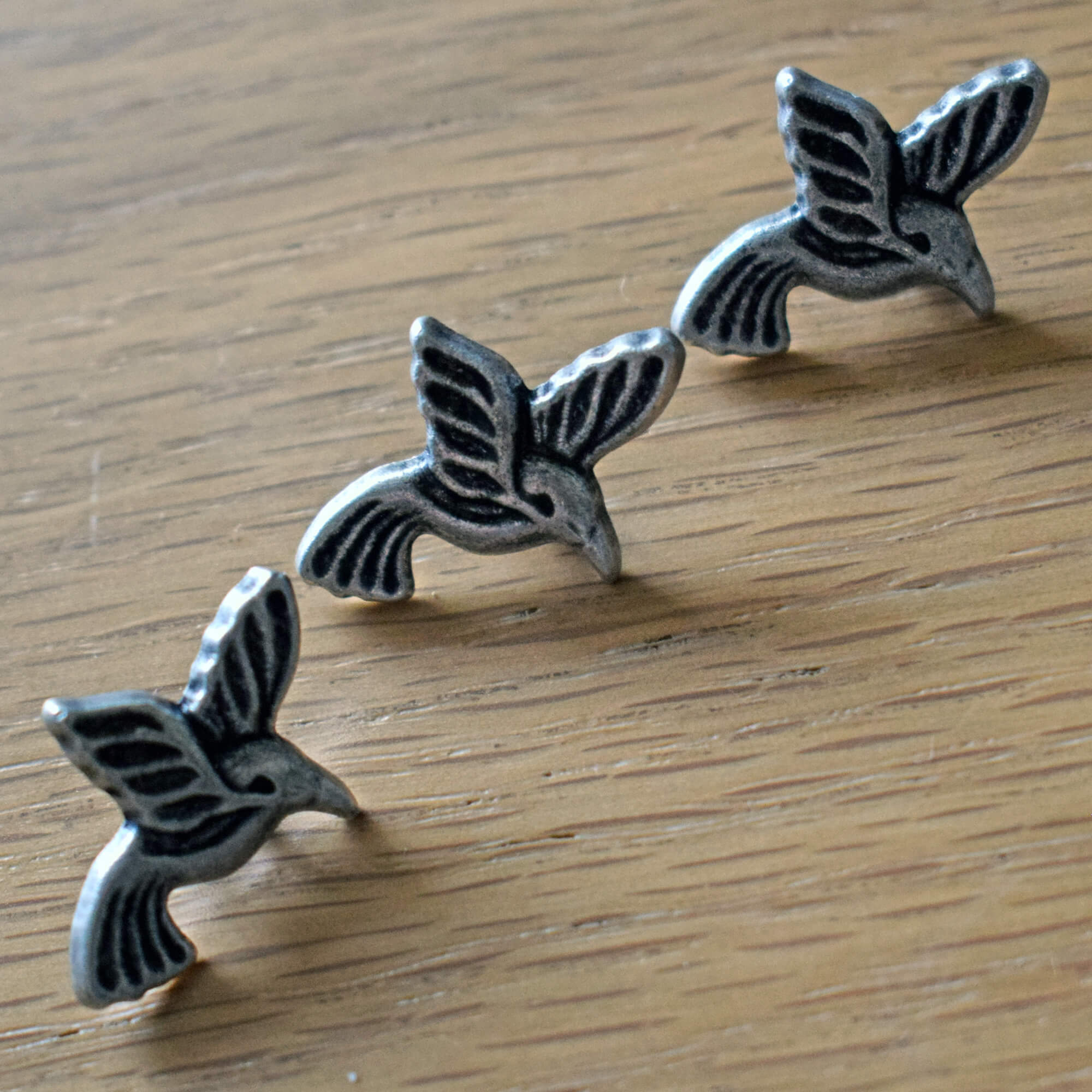 Flying Bird Metal Buttons – Antique Silver – Set of 3 – 15 mm – Shank Style - Image 2