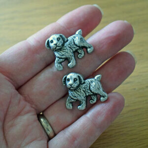 Dog Buttons - Pack of 2 - 25mm Antique Silver Metal Shank