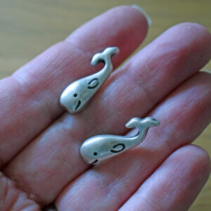 Whale Buttons – Antique Silver Metal – 25 mm Shank – Pack of 2