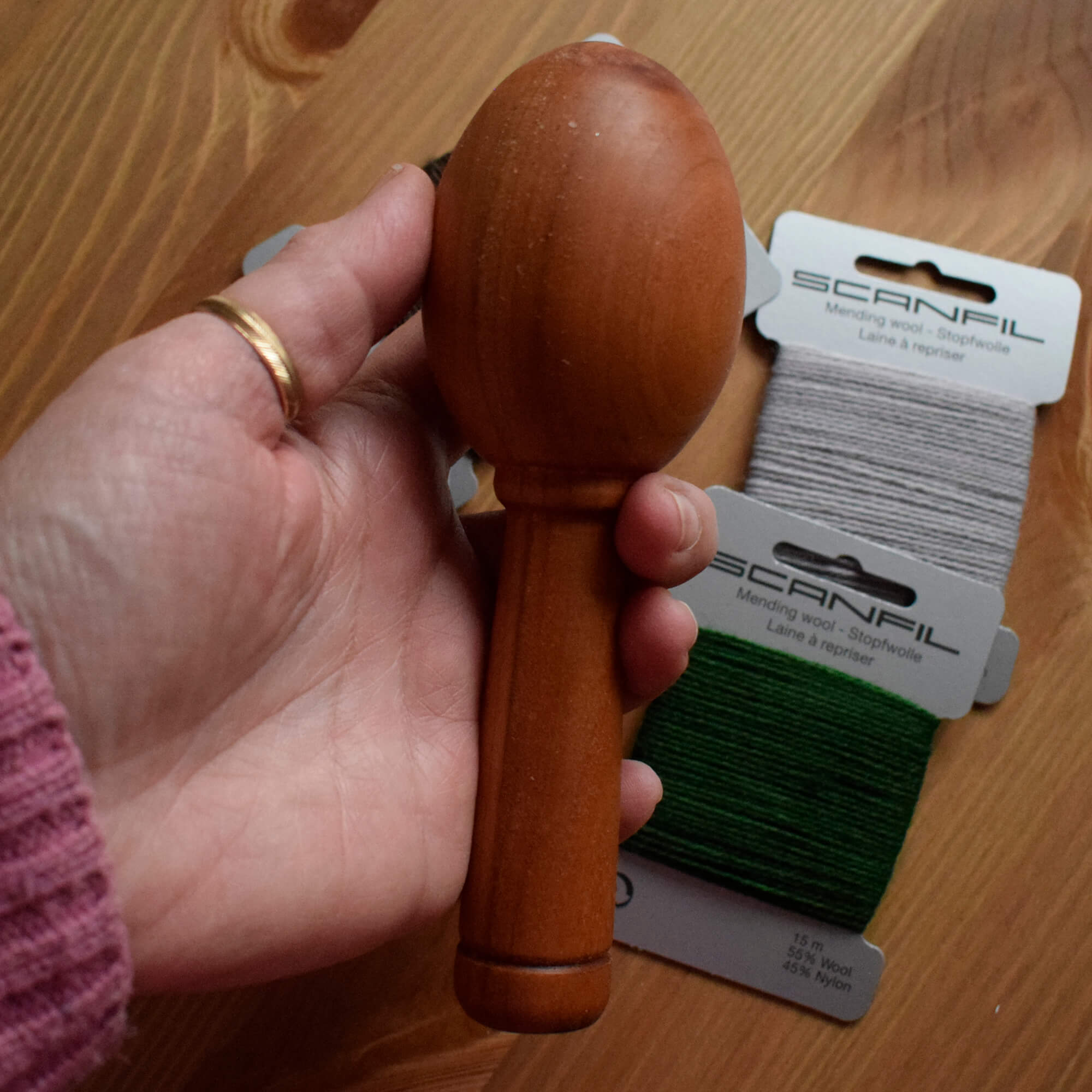 Darning Egg with Handle | Handmade from Recycled Hardwood (Oak, Beech or Teak) | Hand-Turned - Image 2