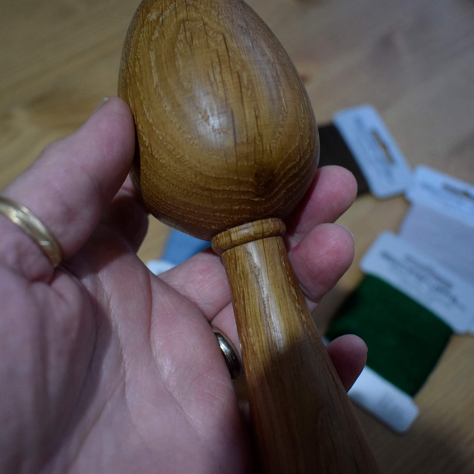 Darning Egg with Handle – Hand-Turned Recycled Hardwood (Oak, Beech or Teak) - Image 2