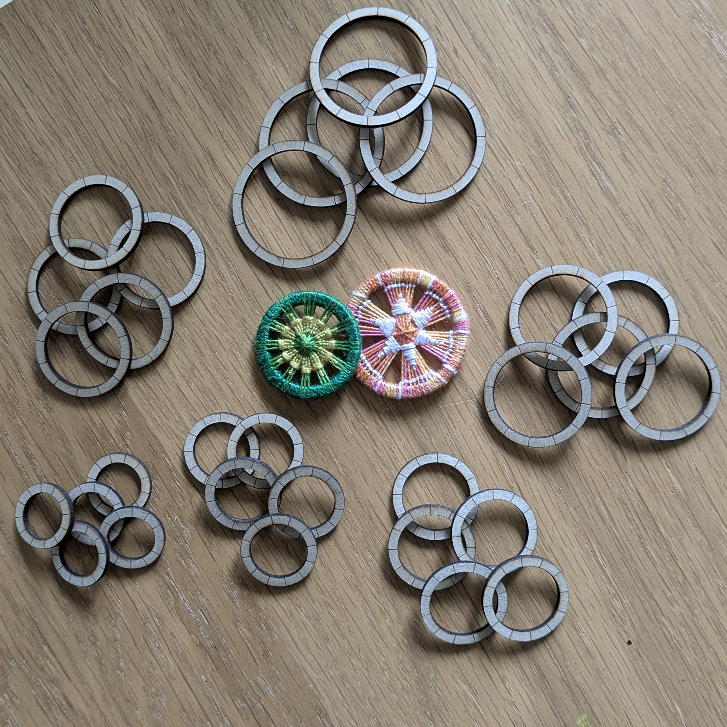 Wooden Rings Flat with Guide Lines Pack of 10 - Choice of 6 Sizes - 2mm