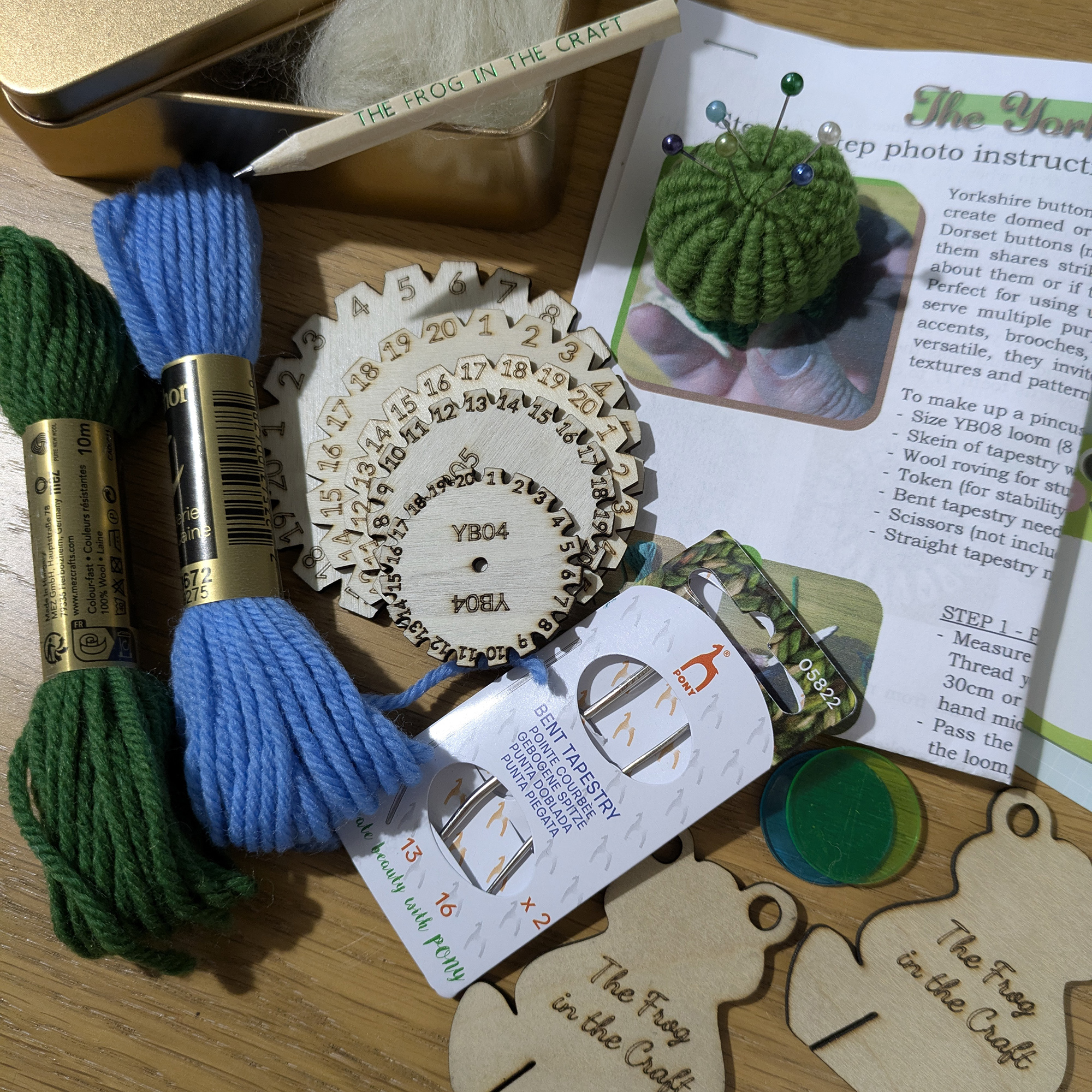 Yorkshire Button Crafting Kit in a Tin – Make a Mini Pincushion – Choice of 10 Colour Combinations in Tapestry Wool - Image 7