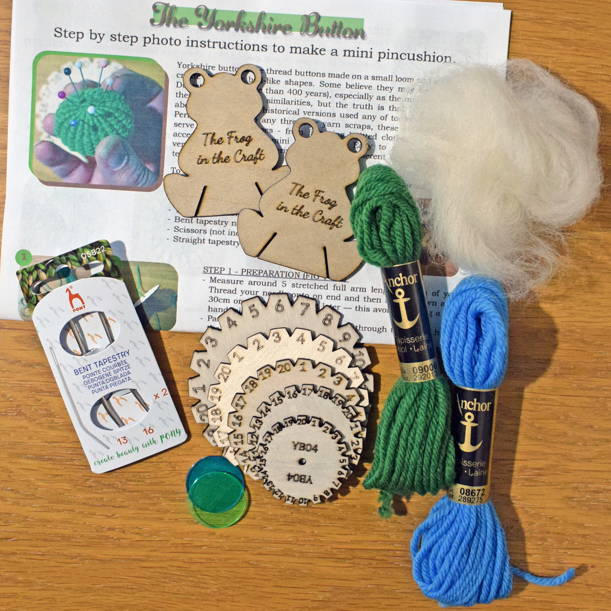 Yorkshire Button Crafting Kit in a Tin – Make a Mini Pincushion – Choice of 10 Colour Combinations in Tapestry Wool - Image 3