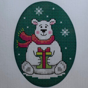 Polar Bear and Present Christmas Greeting Card Cross-Stitch Kit