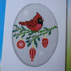 Red Cardinal Bird and Baubles Christmas Greeting Card Cross-Stitch Kit