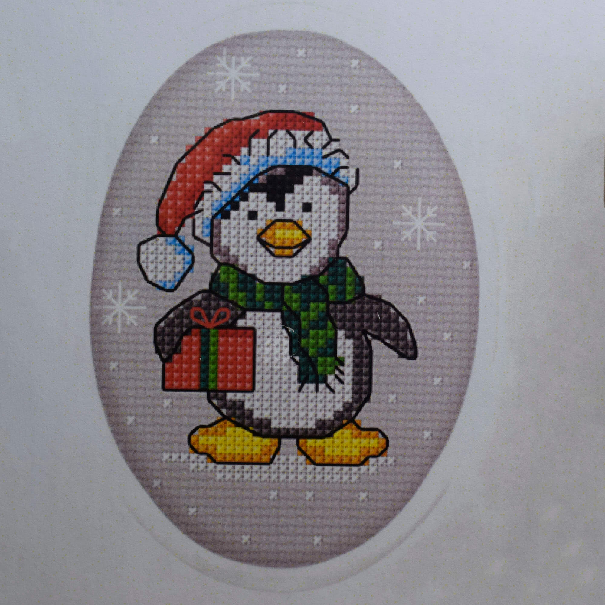 Christmas Hat Penguin and Present Greeting Card Cross-Stitch Kit