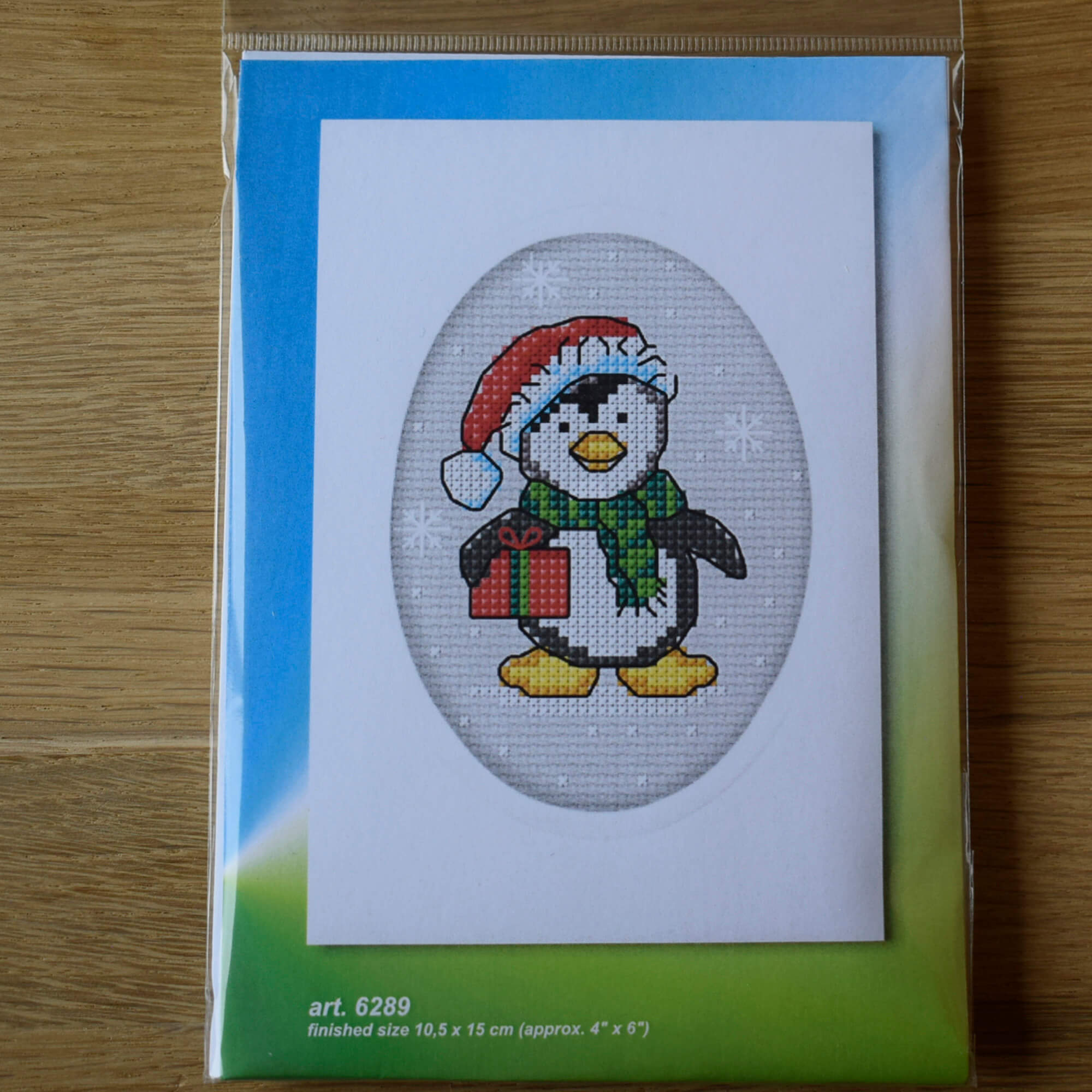 Christmas Hat Penguin and Present Greeting Card Cross-Stitch Kit - Image 2