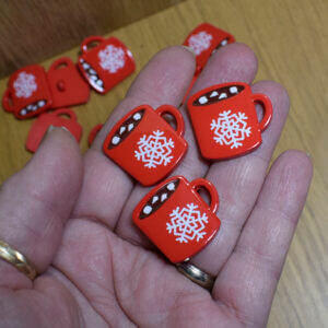 Red Hot Chocolate Mug with Marshmallows Shank Button 24mm - Pack of 3