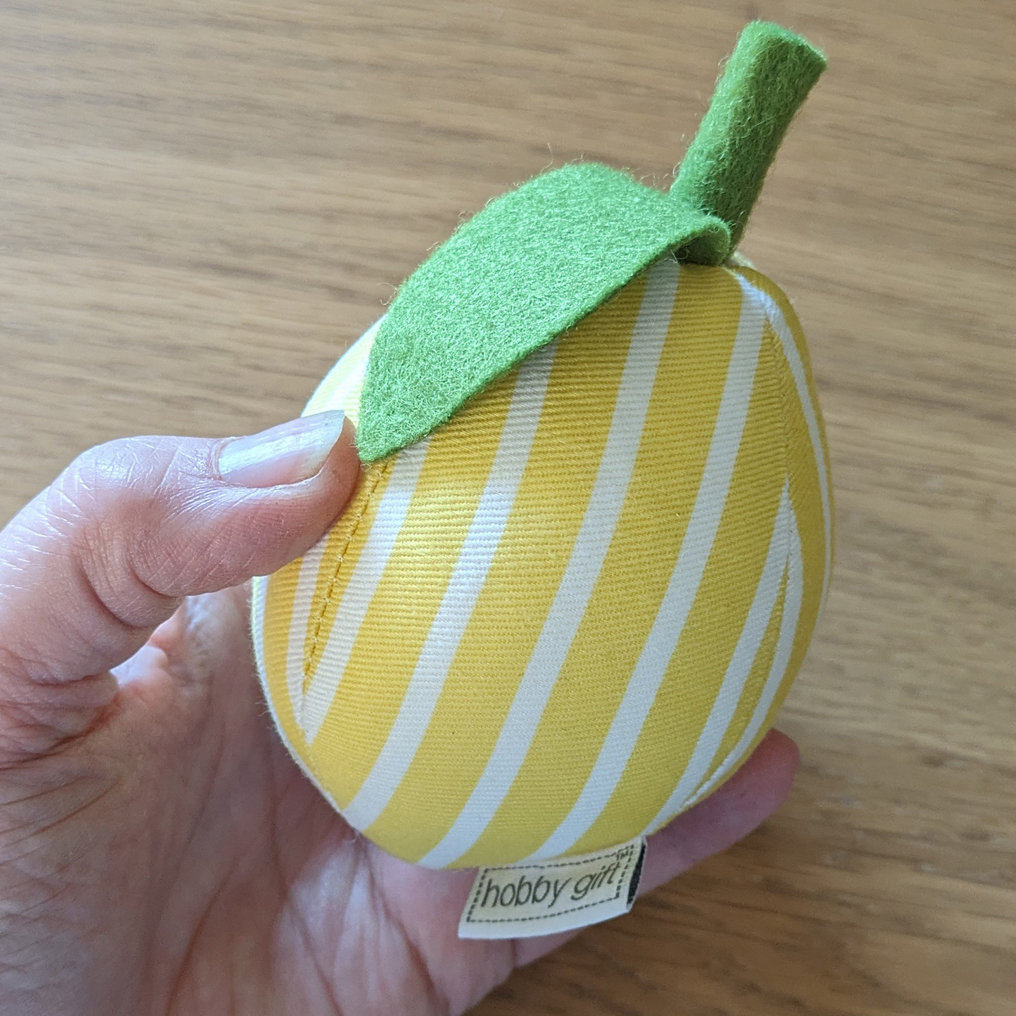 Lemon Pincushion – Yellow and White Striped Cotton Fabric – 12 cm