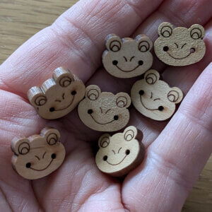 Wooden Frog Face Buttons - Pack of 6 - 15mm 2-Hole - For Children's Clothes & Crafts