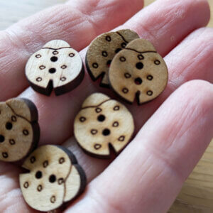 Wooden Ladybird Buttons - Pack of 6 - 15mm - 2-Hole Sew-Through - For Children's Clothes & Crafts