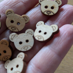 Wooden Teddy Bear Face Buttons - Pack of 6 - 15mm 2-Hole - For Children's Clothes & Crafts