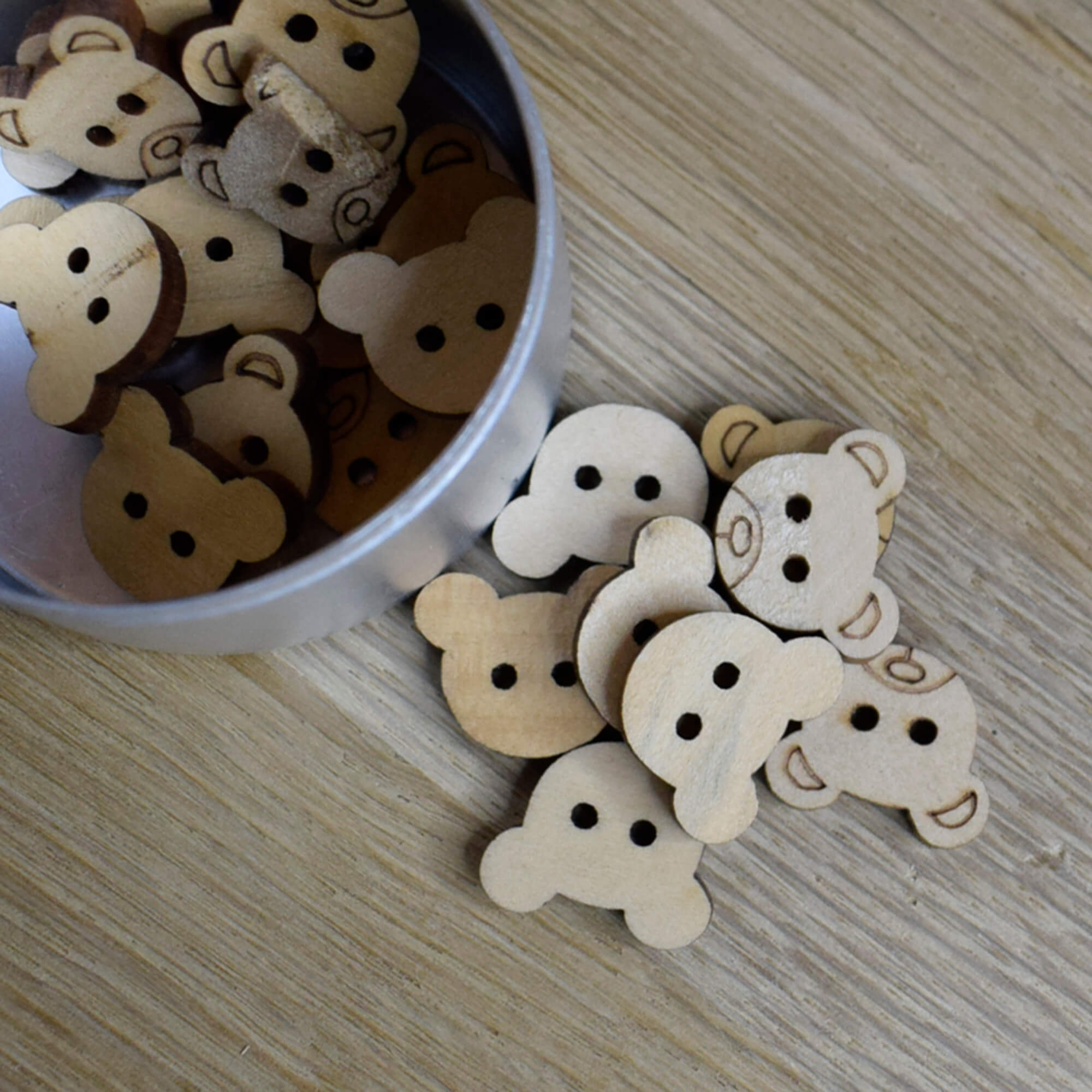 Wooden Teddy Bear Face Buttons - Pack of 6 - 15mm 2-Hole - For Children's Clothes & Crafts - Image 4