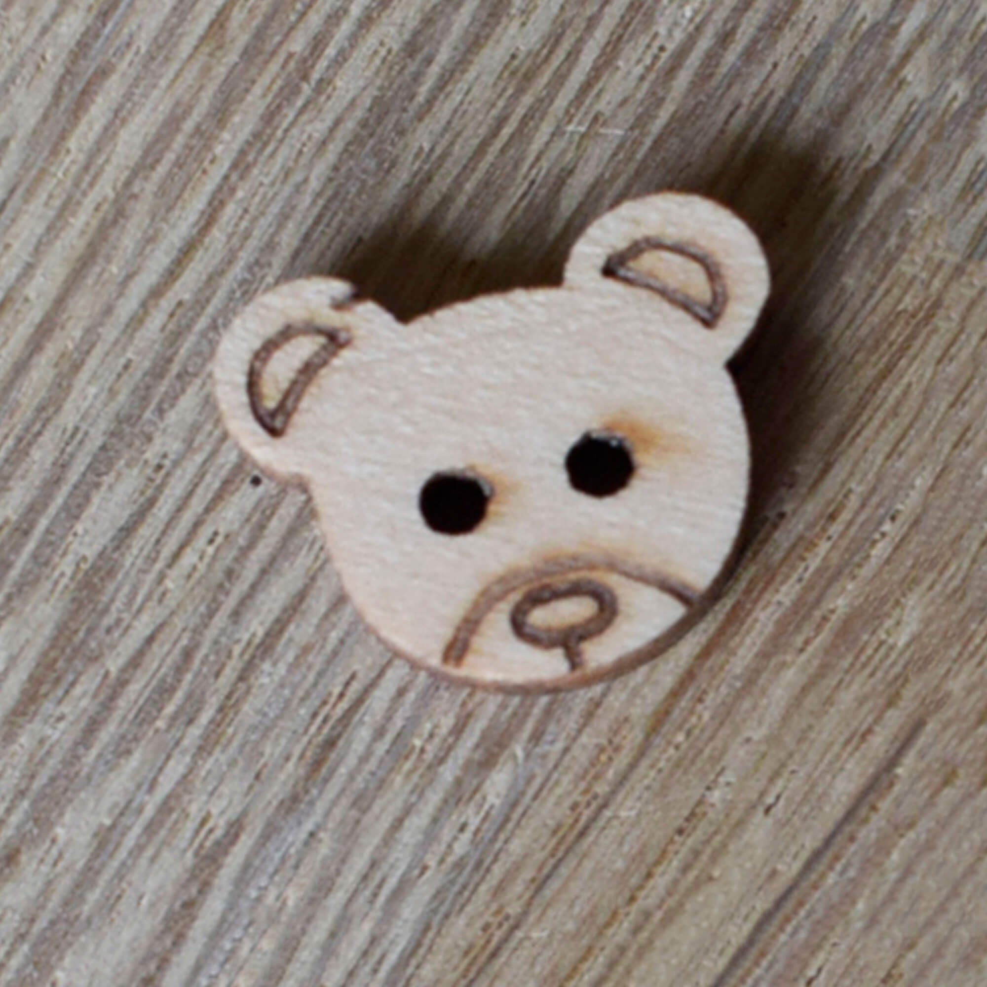 Wooden Teddy Bear Face Buttons - Pack of 6 - 15mm 2-Hole - For Children's Clothes & Crafts - Image 2