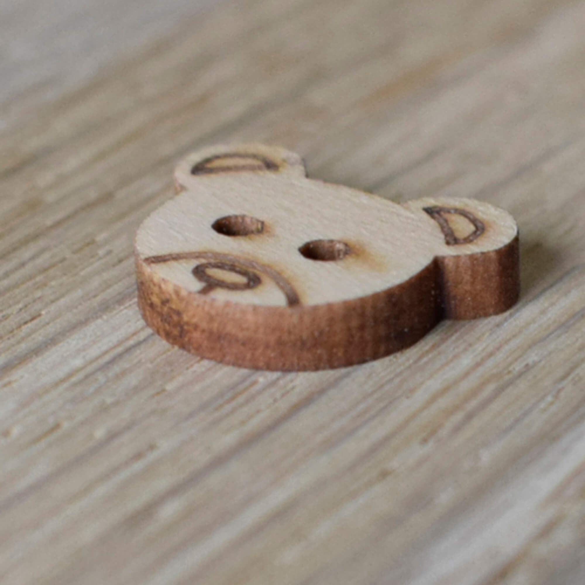 Wooden Teddy Bear Face Buttons - Pack of 6 - 15mm 2-Hole - For Children's Clothes & Crafts - Image 3