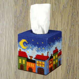 Needlepoint Kit - Tissue Box Cover - Night City - Plastic Canva