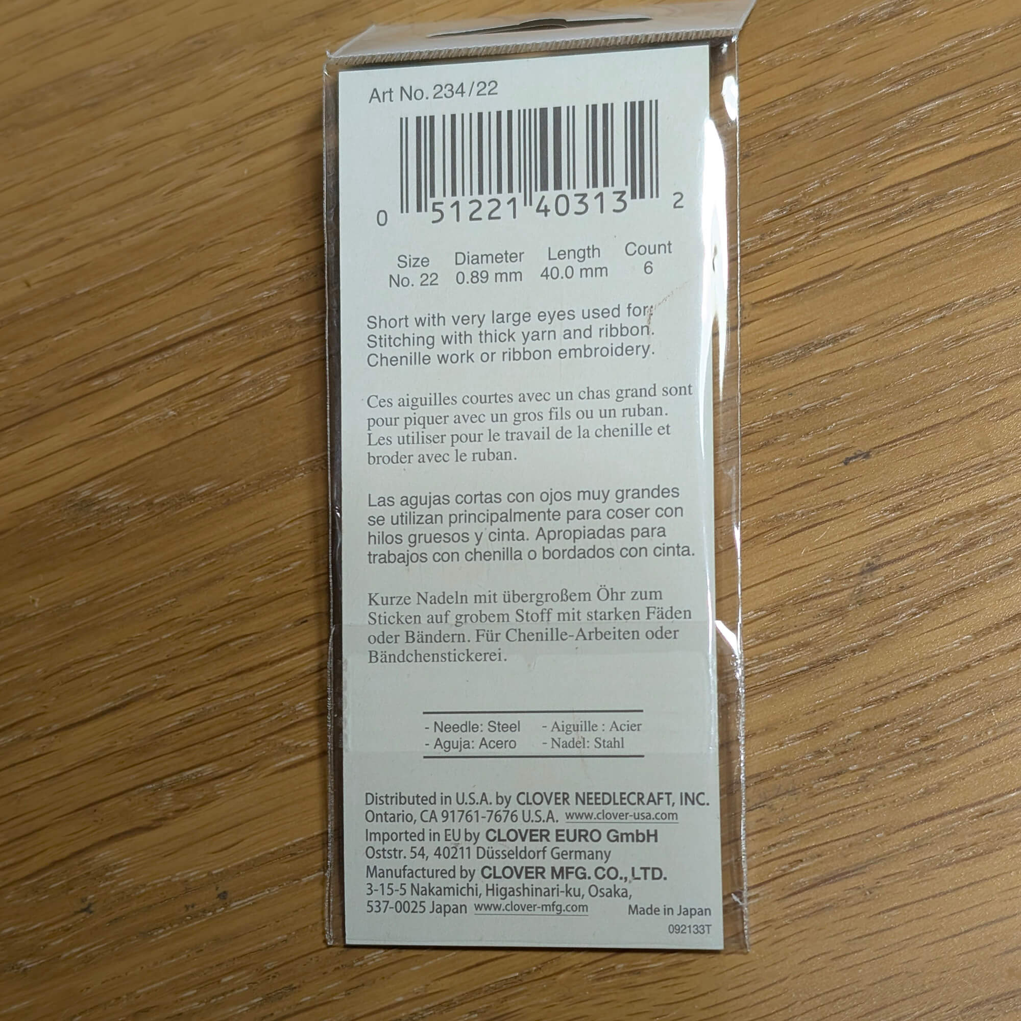 Clover Gold Eye Chenille Embroidery Needles No.22 - Image 3