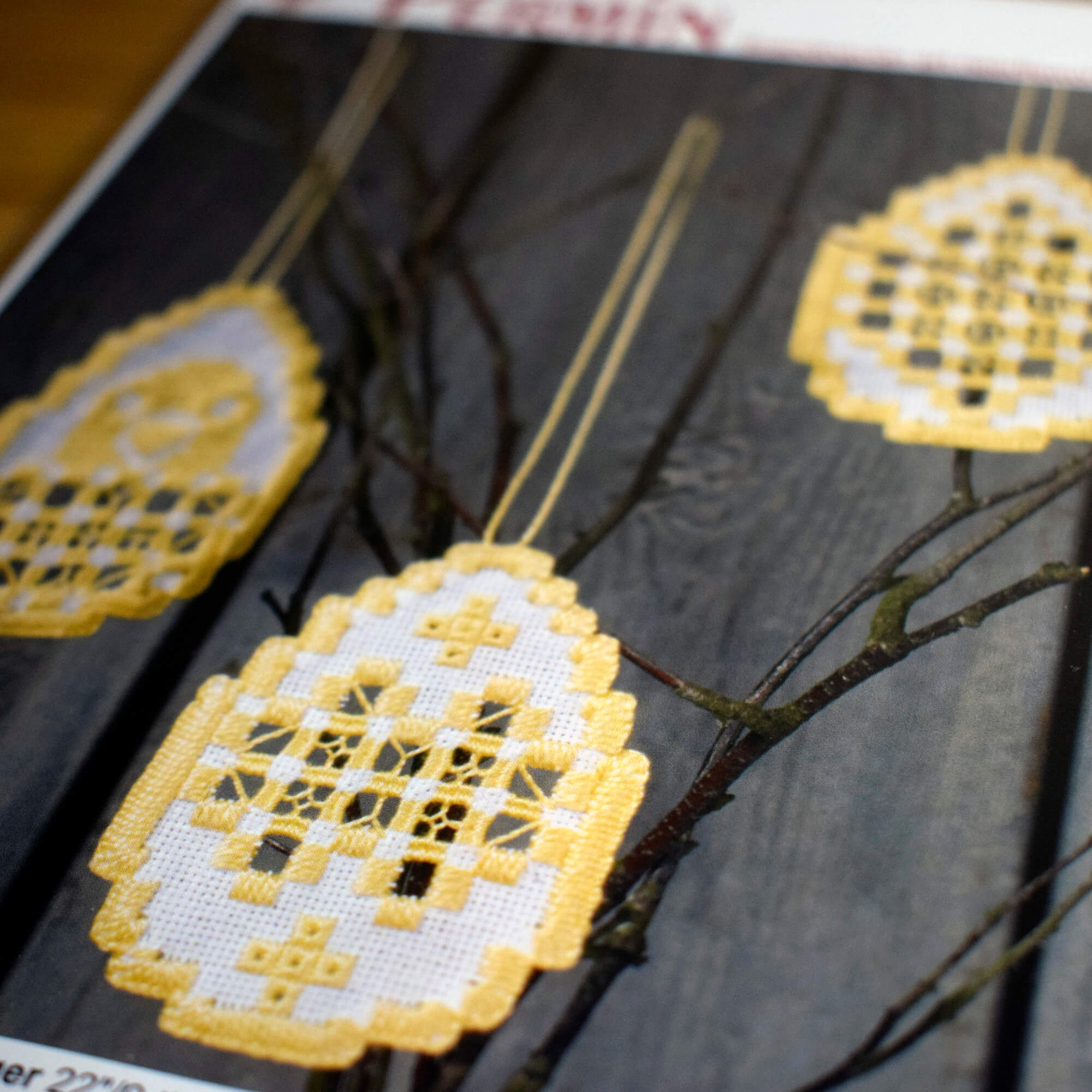 Easter Hardanger Kit - Yellow Egg Decorations 8842 by Permin - Image 7