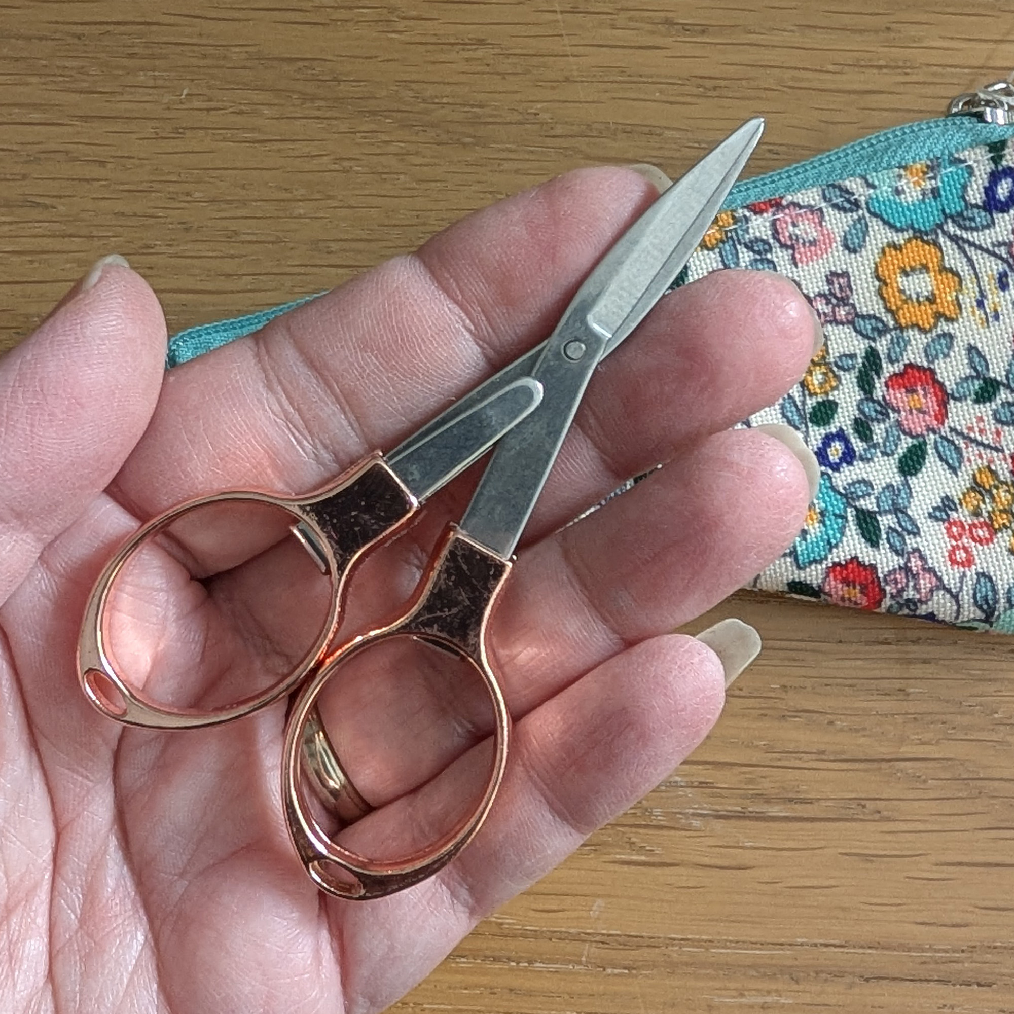 KnitPro Rose Gold Folding Scissors - 9.6cm with Floral Pouch - Image 5