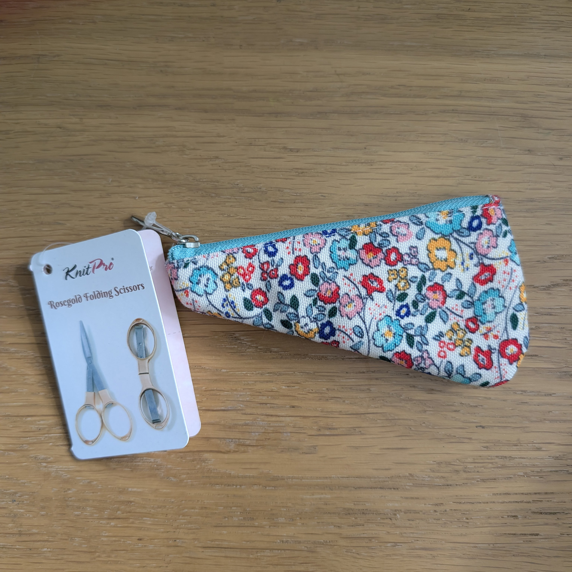 KnitPro Rose Gold Folding Scissors - 9.6cm with Floral Pouch - Image 2