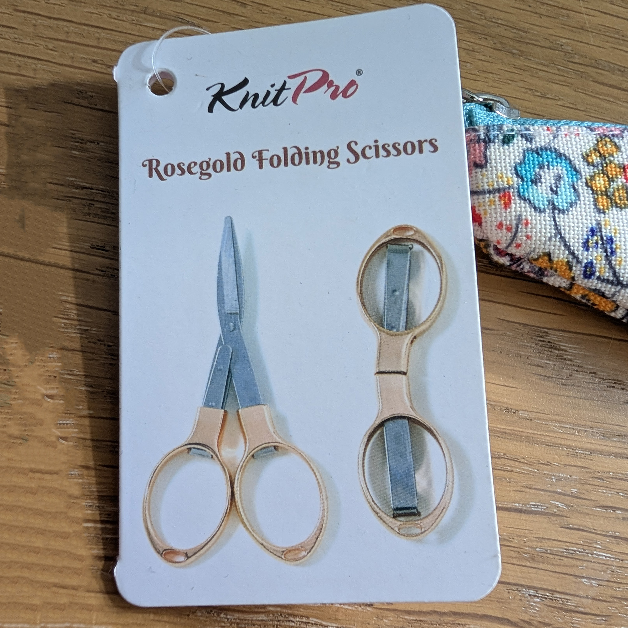 KnitPro Rose Gold Folding Scissors - 9.6cm with Floral Pouch - Image 4